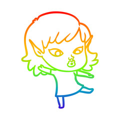rainbow gradient line drawing pretty cartoon elf girl