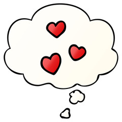 cartoon love heart and thought bubble in smooth gradient style