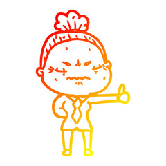 warm gradient line drawing cartoon annoyed old lady