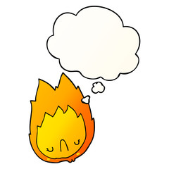 cartoon unhappy flame and thought bubble in smooth gradient style