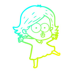 cold gradient line drawing cartoon girl pouting