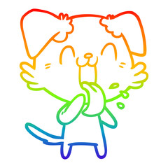 rainbow gradient line drawing cartoon panting dog