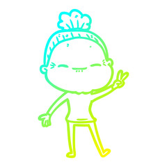 cold gradient line drawing cartoon peaceful old woman