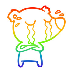 rainbow gradient line drawing cartoon crying bear
