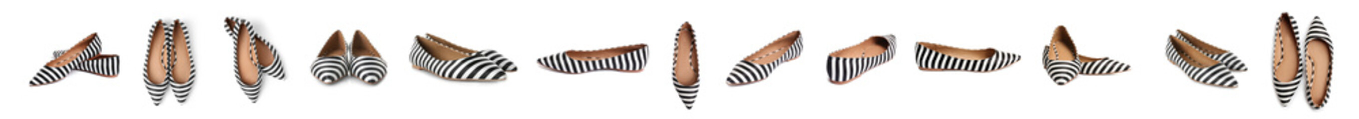 Pair of female shoes on white background