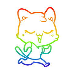 rainbow gradient line drawing happy cartoon cat