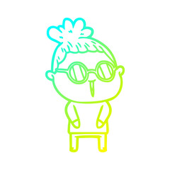 cold gradient line drawing cartoon woman wearing spectacles