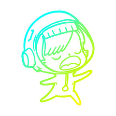 cold gradient line drawing cartoon talking astronaut woman