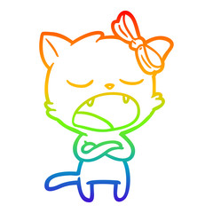 rainbow gradient line drawing annoyed cartoon cat