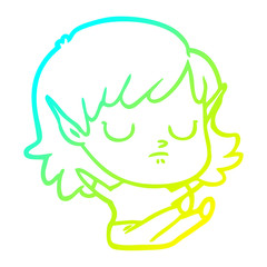 cold gradient line drawing cartoon elf girl