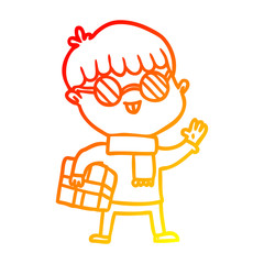 warm gradient line drawing cartoon boy wearing spectacles