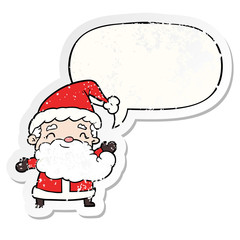 cartoon santa claus and speech bubble distressed sticker