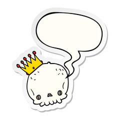 cartoon skull and crown and speech bubble sticker