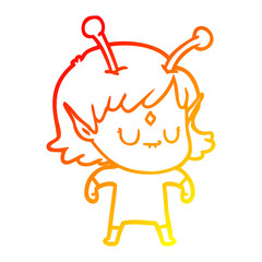 warm gradient line drawing cartoon alien girl