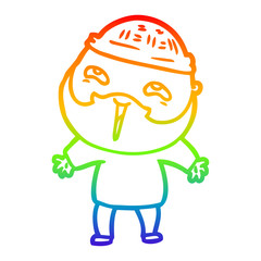 rainbow gradient line drawing cartoon happy bearded man