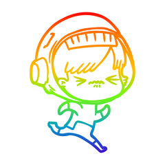 rainbow gradient line drawing cartoon astronaut woman