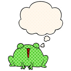 cute cartoon frog and thought bubble in comic book style