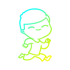 cold gradient line drawing cartoon smiling boy running