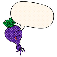 cartoon turnip and speech bubble in comic book style
