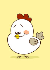 Cute cartoon chicken smiling. This vector character has a modern humor design. You can easily edit the colors. It will help your project, party, website, pattern, wallpaper or sticker.