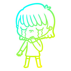 cold gradient line drawing cartoon woman crying
