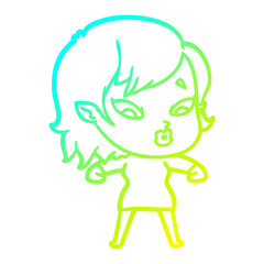 cold gradient line drawing cute cartoon vampire girl