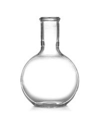 Empty Florence flask on white background. Chemistry glassware
