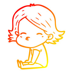 warm gradient line drawing cartoon woman sitting