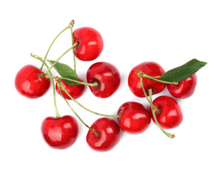 Obraz na płótnie Canvas Delicious ripe sweet cherries on white background, top view