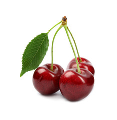 Delicious ripe sweet cherries on white background