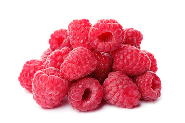 Delicious fresh ripe raspberries on white background