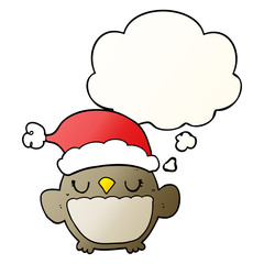 cute christmas owl and thought bubble in smooth gradient style