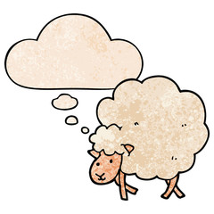 cartoon sheep and thought bubble in grunge texture pattern style