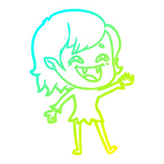 cold gradient line drawing cartoon laughing vampire girl