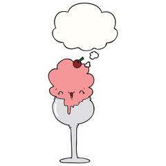 cute cartoon ice cream desert and thought bubble