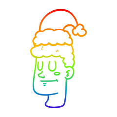 rainbow gradient line drawing cartoon man wearing christmas hat