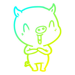 cold gradient line drawing happy cartoon pig