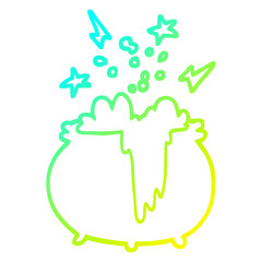 cold gradient line drawing cartoon witchs cauldron