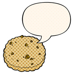 cartoon biscuit and speech bubble in comic book style