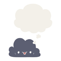cute cartoon cloud and thought bubble in retro style