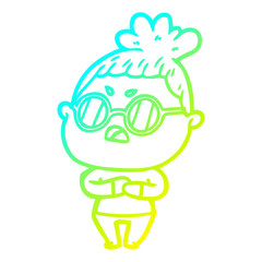 cold gradient line drawing cartoon annoyed woman