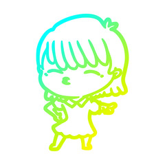 cold gradient line drawing cartoon woman