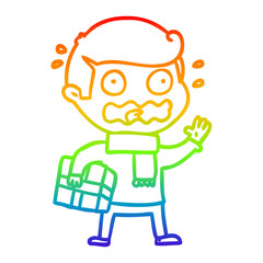 rainbow gradient line drawing cartoon man totally stressed out