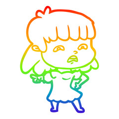 rainbow gradient line drawing cartoon worried woman