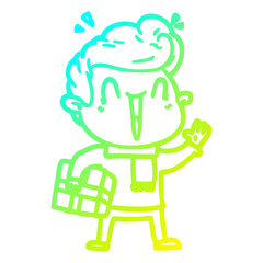 cold gradient line drawing cartoon excited man