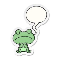 cartoon frog waiting patiently and speech bubble sticker