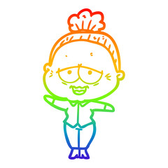 rainbow gradient line drawing cartoon happy old lady