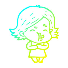cold gradient line drawing cartoon girl pulling face