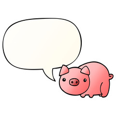 cartoon pig and speech bubble in smooth gradient style