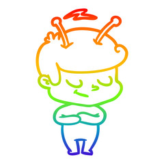 rainbow gradient line drawing friendly cartoon spaceman